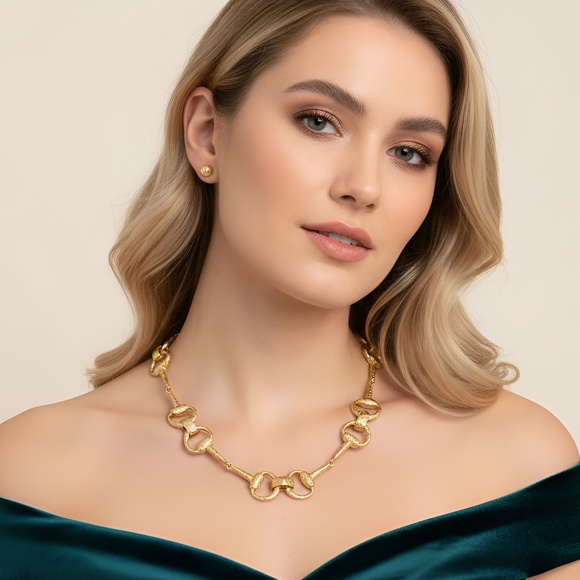 Linked & Textured Horsebit Necklace Set - Picture 1 of 4